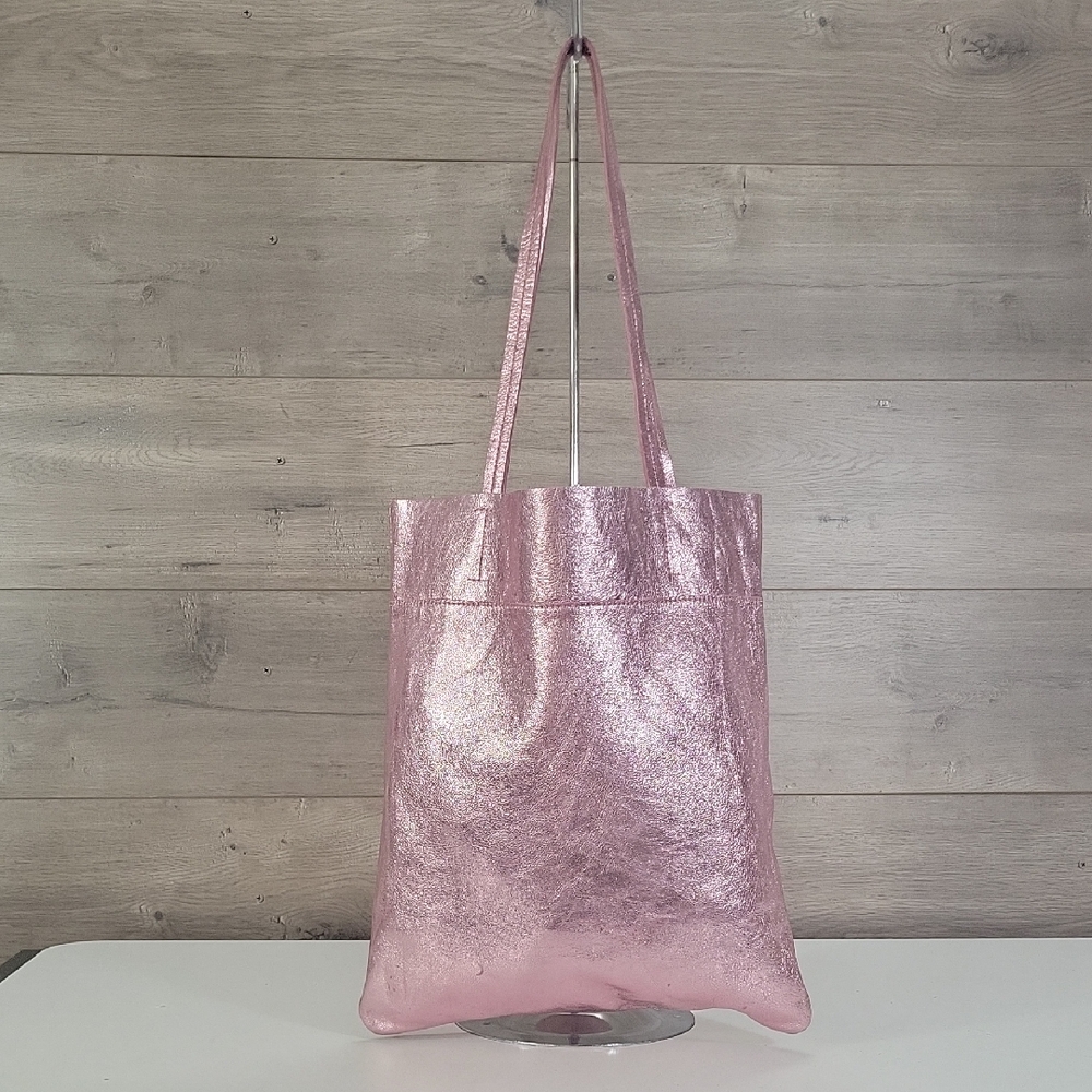 Madewell Woodrose Metallic The Magazine Leather Tote Shoulder Bag Purse